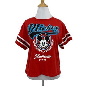 Disney T Shirt Womens M Medium Red Mickey Mouse The One And Only Baseball Crop
